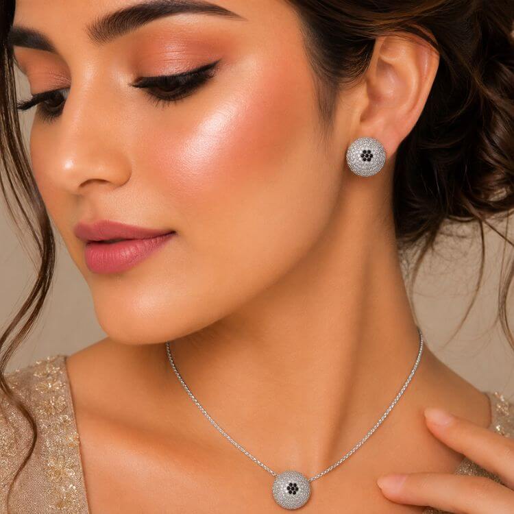 Silver Crystal  Jewelry Set